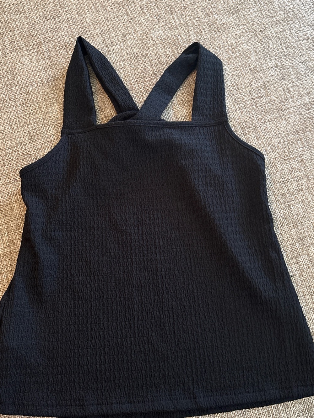 Textured Black Cross-Back Women's Tank Top